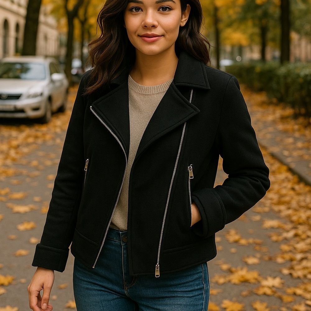 Women’s Classic Black Asymmetrical Zip Jacket S Timeless  Minimalist Chic Moto